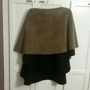 Unique reversable faux suede and shearling cape